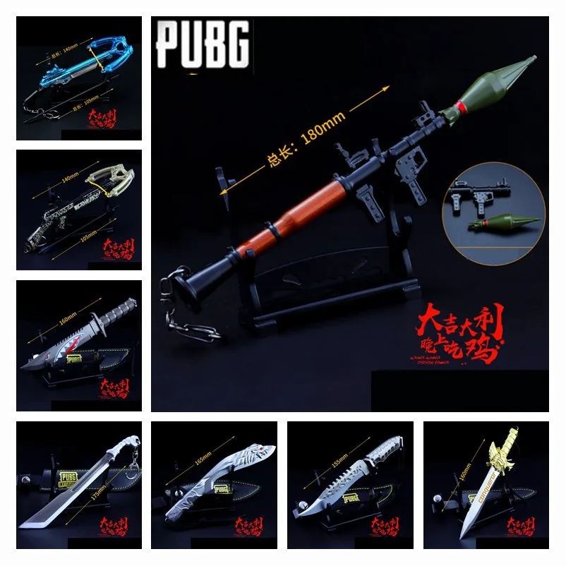 

Hot Game PUBG Playerunknown's Battlegrounds New RPG Shark Dagger Leopard Cross Cosplay Props Gun Keychain Toy 6Pcs/Set Wholesale