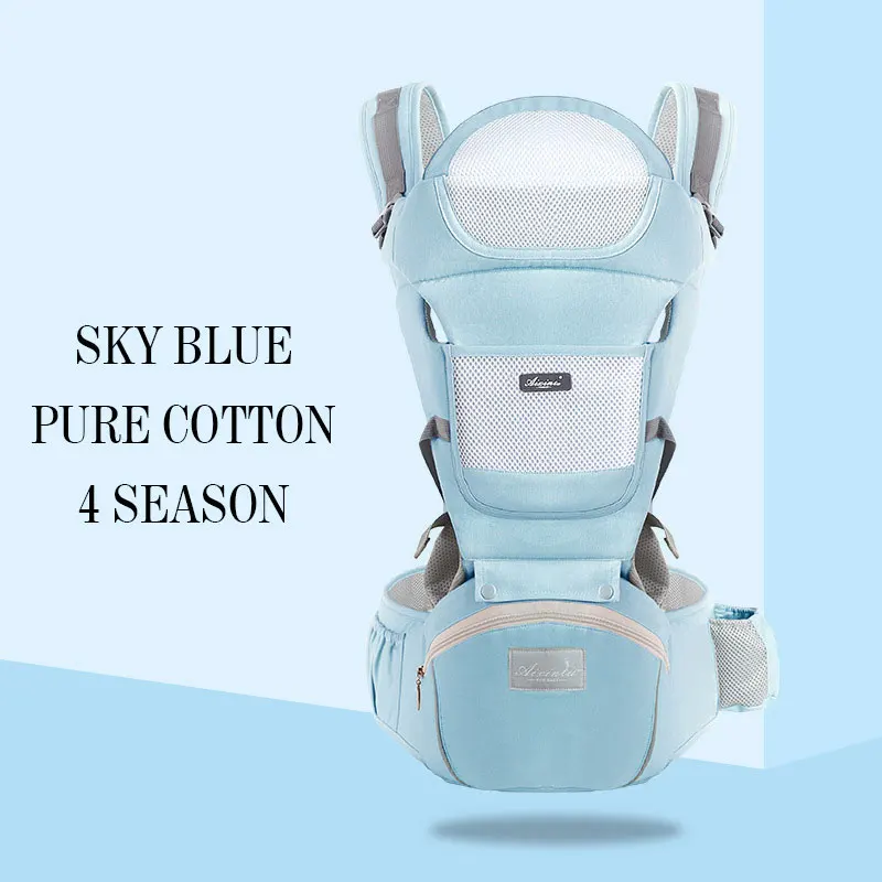 100Cotton SkyBlue Рюкзаки-кенгуру, ремень на пояс для новорожденных, начинающих ходить; Хлопковые Платья с сеточкой с лето-осень рюкзак слинг для путешествия на лицевой стороне чехол Обёрточная бумага кенгуру - Цвет: 100Cotton SkyBlue