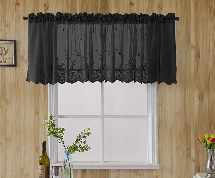 Новое поступление, шторы Cortinas Dormitorio для окон, кружевные, с лампочками, тюль, с подолом, кофейные, короткие, для кухни, шкафа, домашнего декора - Цвет: Черный