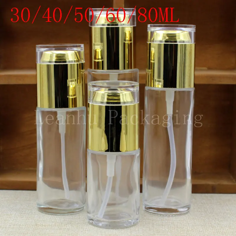 30/40/50/60/80ML Transparent Glass Spray Bottle With Gold Cap, Toner/Perfume Sub-bottling, Empty Cosmetic Container