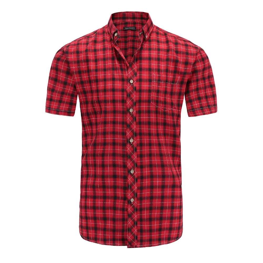 JeeToo Летняя Повседневная рубашка из хлопка в клетку Chemise Homme футболка с коротким