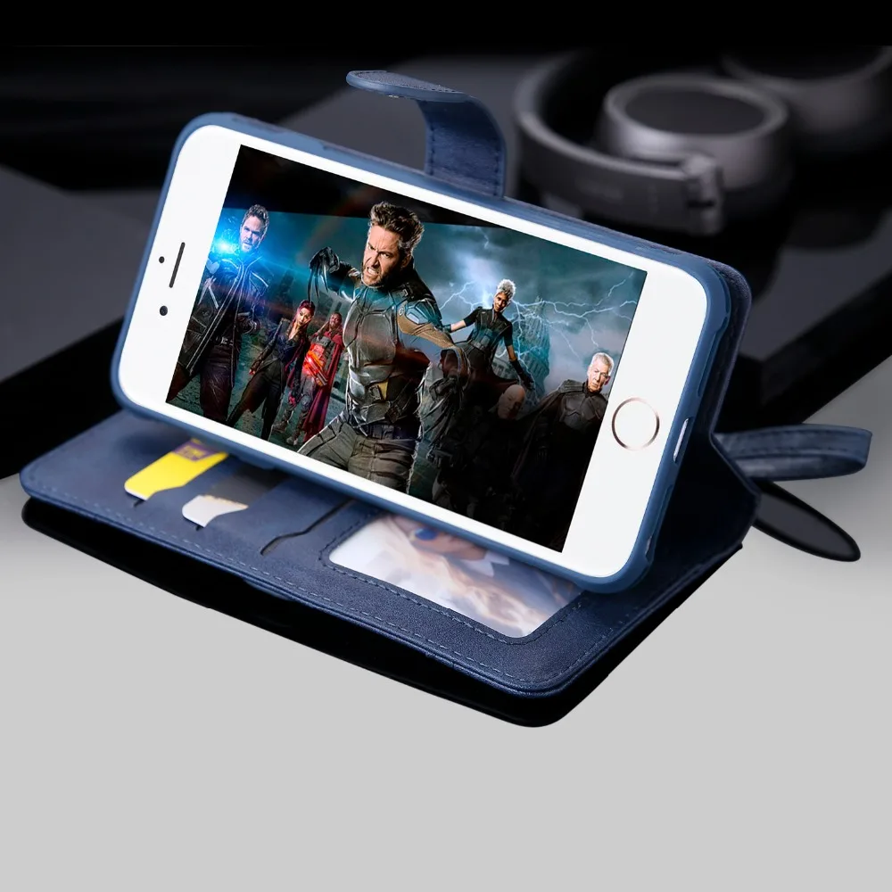 Для iPhone 8 Plus чехол-кошелек 2 в 1, отделение из искусственной кожи, Магнитный чехол-книжка с откидной крышкой и отделением для карт, чехол-подставка для iPhone 7 Plus