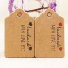 5x3 см крафтбелый DIy бирка с красным сердечком, Подарочная бирка, карта, спасибо, этикетка конфетСвадебный бренд, этикетка, 200 шт. в партии