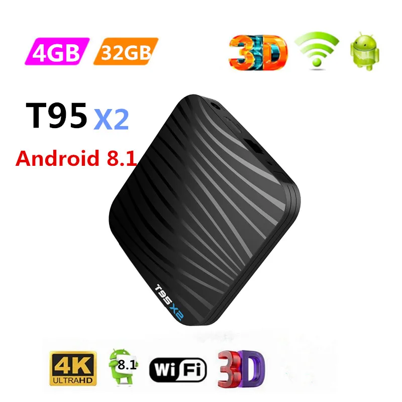 T95X2 Smart Network ТВ приемник Android 8 1 Amlogic S905X2 4 ядра коробка 4G 32 г 2.4g WiFi USB3.0