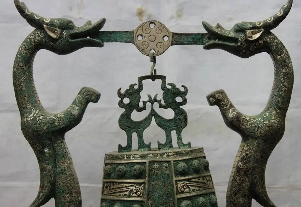 Beste China Royal Brons Verguld Zilveren Beest Lucky Dragon Muziekinstrument Standbeeld Bell