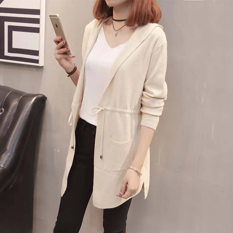 Spring Autumn New Cardigan Jackets Sweater Women Korean Loose Hooded Knit Jacket Slim Long Female Coats XY827 |