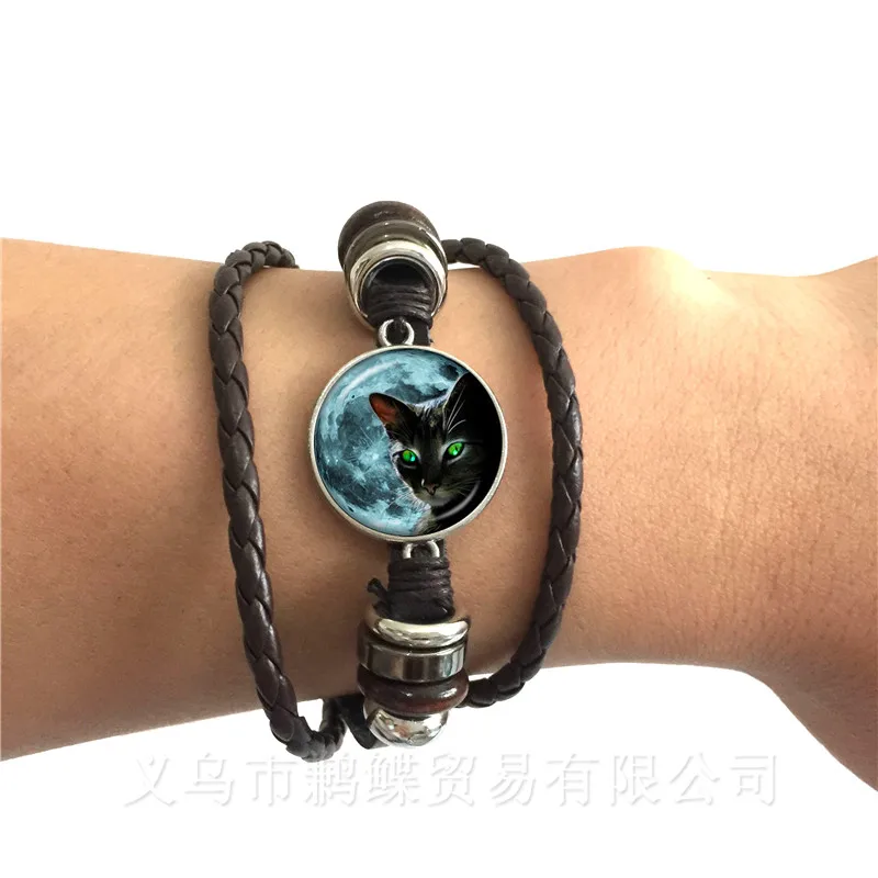 Круглый купол стеклянный браслет с изображением кота и цветка Серия животных