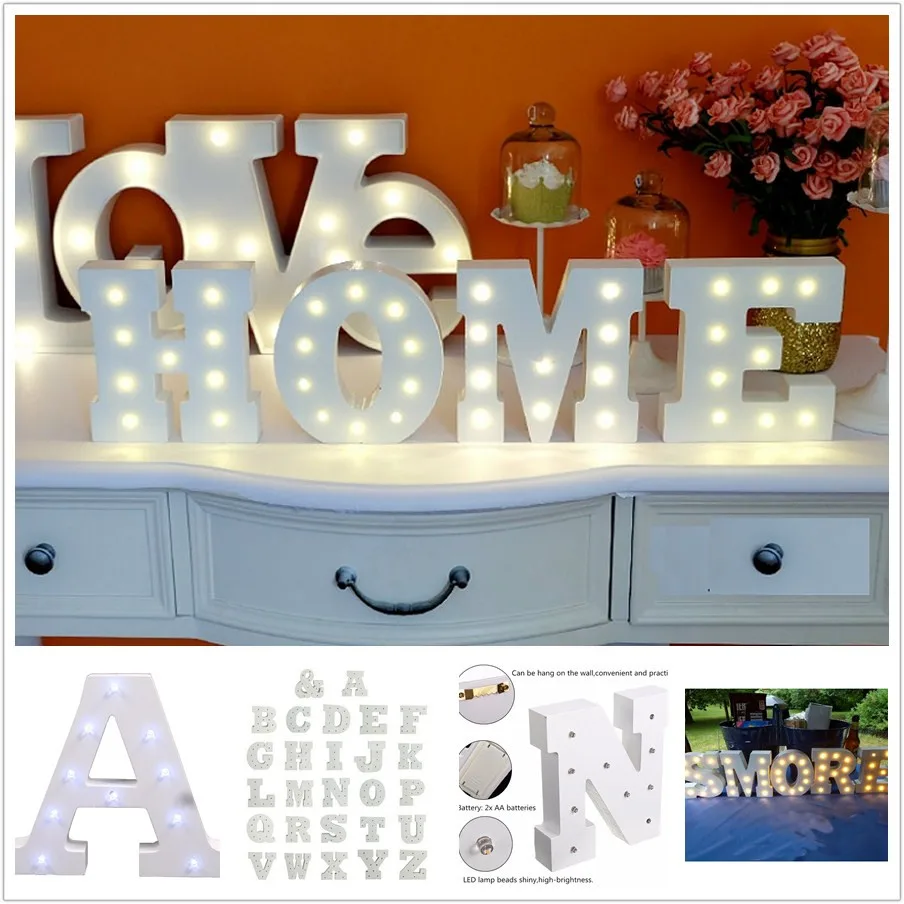 

6'' White Wooden Letter LED Marquee Sign Alphabet Light Indoor Wall Light Up Night Light Wedding Event Decoration Gifts