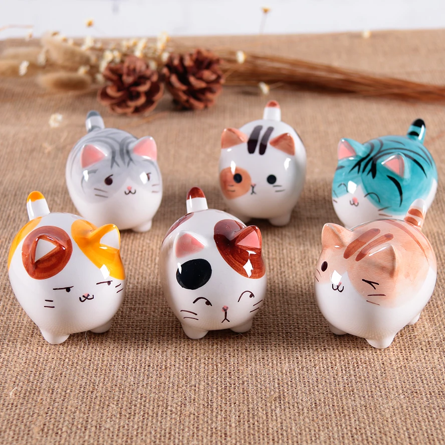 Japanese Cute Ceramic Chubby Cat Ornaments Desk Cartoon Animals Creative Children Girls Birthday Gifts Kitten Home Decor