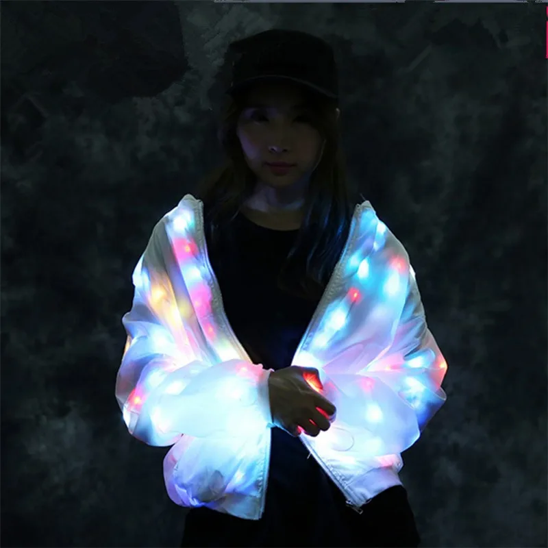 

LZ49 Colorful light ballroom dance led costumes luminous female jacket performance bar outfit dresses party clothe glowing disco