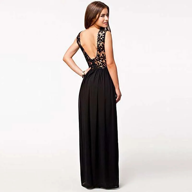 LERFEY женские летние платья без рукавов Формальное длинное кружевное шифоновое