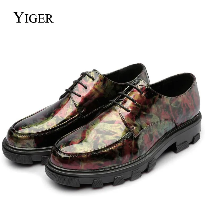 YIGER/Новинка Мужские модельные туфли Повседневная Деловая кожаная камуфляжная