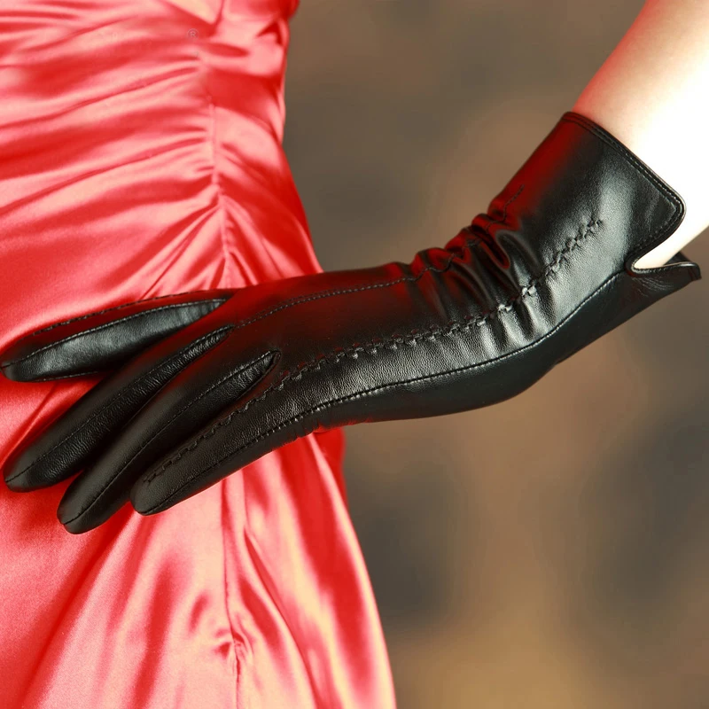 KLSS Брендовые женские перчатки из натуральной кожи, модные элегантные женские перчатки из овечьей кожи, высококачественные перчатки из козь...