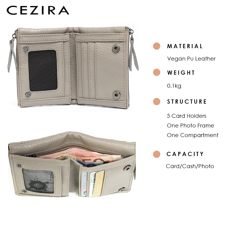 CEZIRA,, Модный женский кошелек, ручная работа, короткий, из искусственной кожи, женский, маленький, Дамский кошелек, на застежке, на молнии, с отделением для фотографий, для девочек