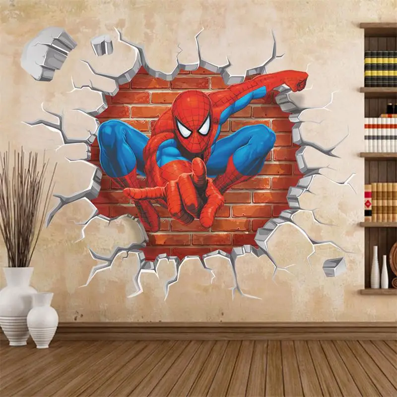 Spiderman 3D Cartoon Movie Home Stickers Wall wall stickers for kids rooms Decoration Children Room Wallpaper 45 * 50cm | Дом и сад
