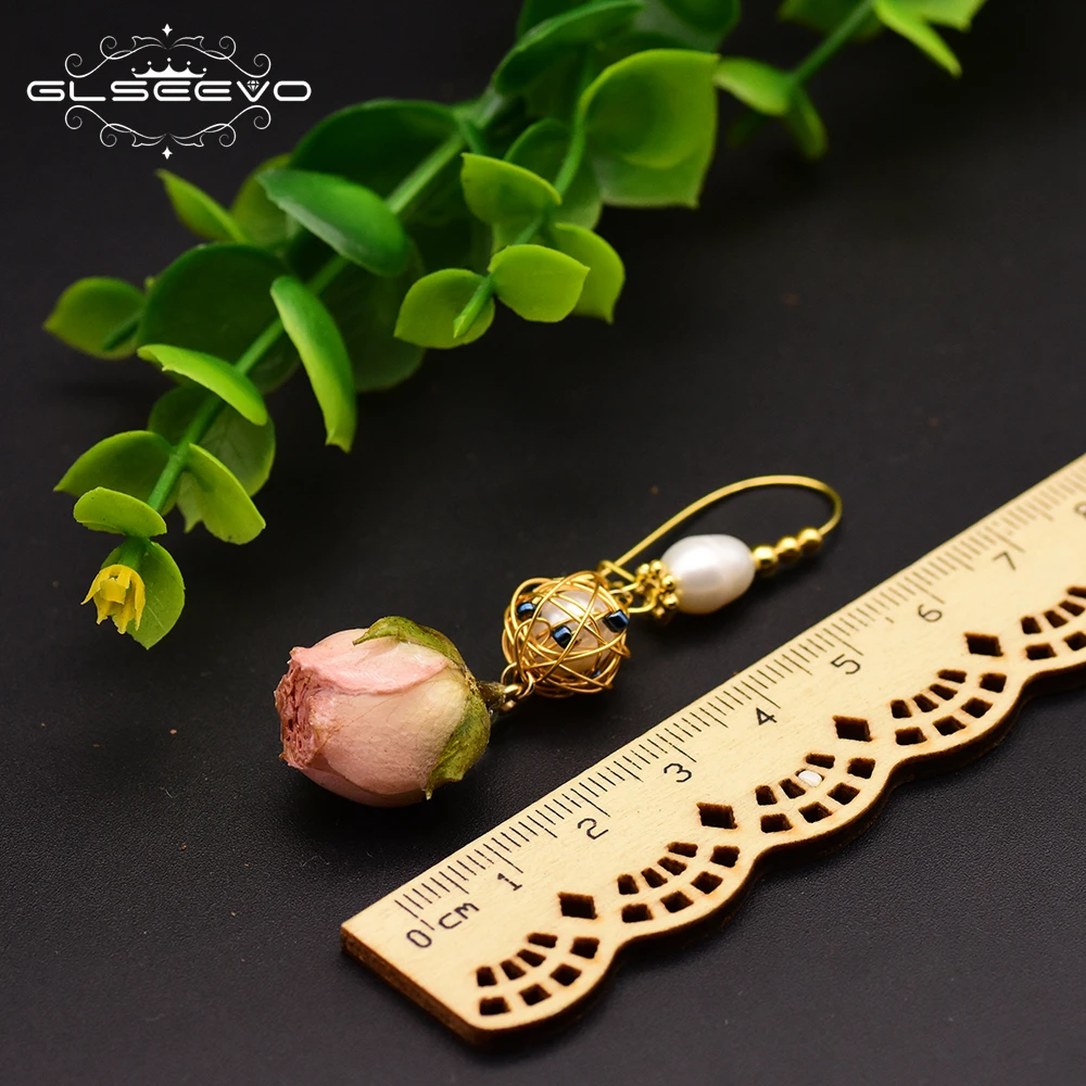 

GLSEEVO 925 Sterling Silver Natural Fresh Water Pearl Dangle Flower Earrings For Women Wedding Jewelry GE0492B