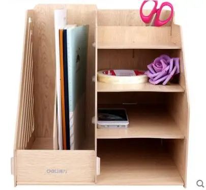 Combination Multi-function Stationery Holder Wooden Desktop File Organizer Office Accessories