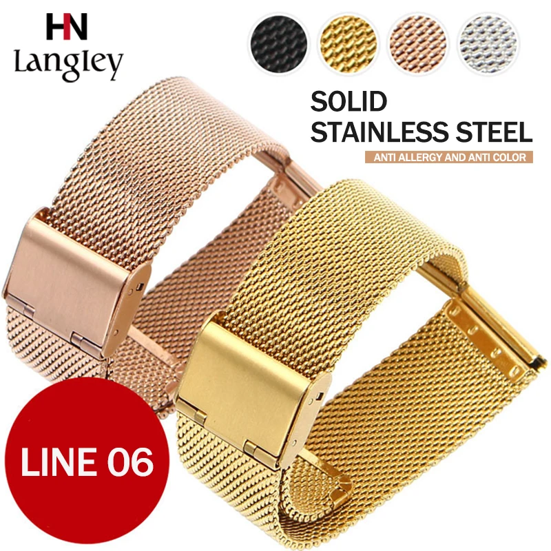 

High Quality Stainless Steel Mesh Watchband Size 12-24 Mm Man Women Wrist Watch Band Gold Black Hook Buckle Strap Accessories
