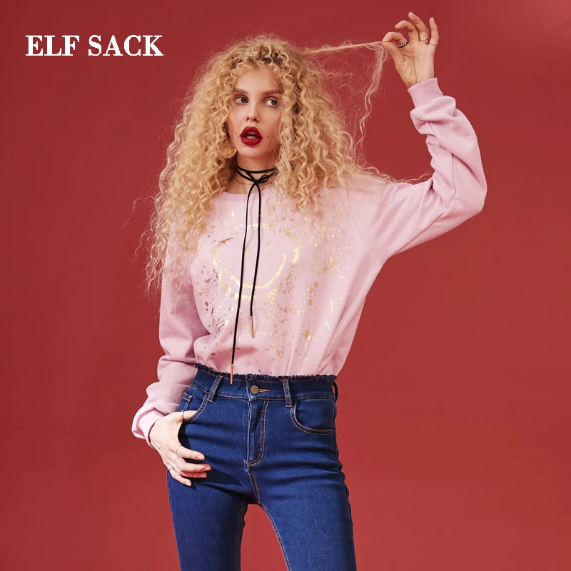 Женский свитер ELFSACK с круглым вырезом и принтом|Женские толстовки свитшоты| |