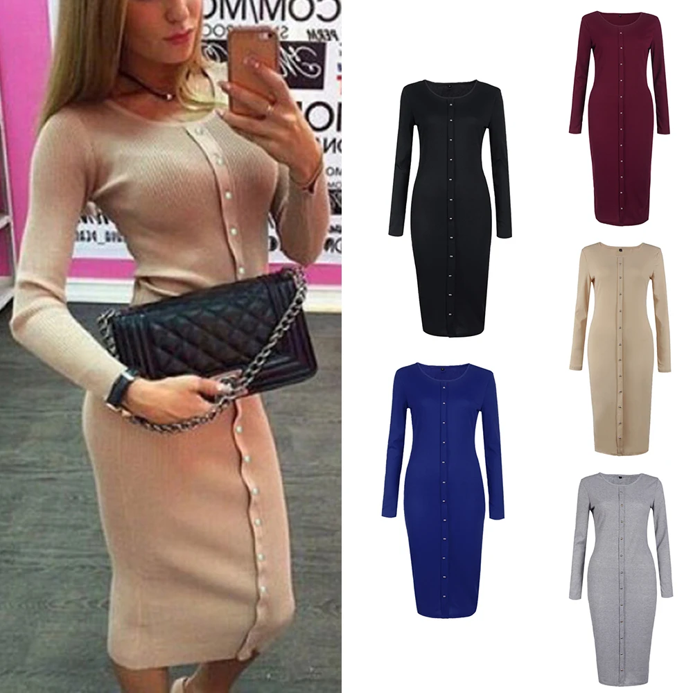 Теплый 2016 Осень Зима Платье Трикотажные гольфы О-Образным Вырезом Платья Пакет
