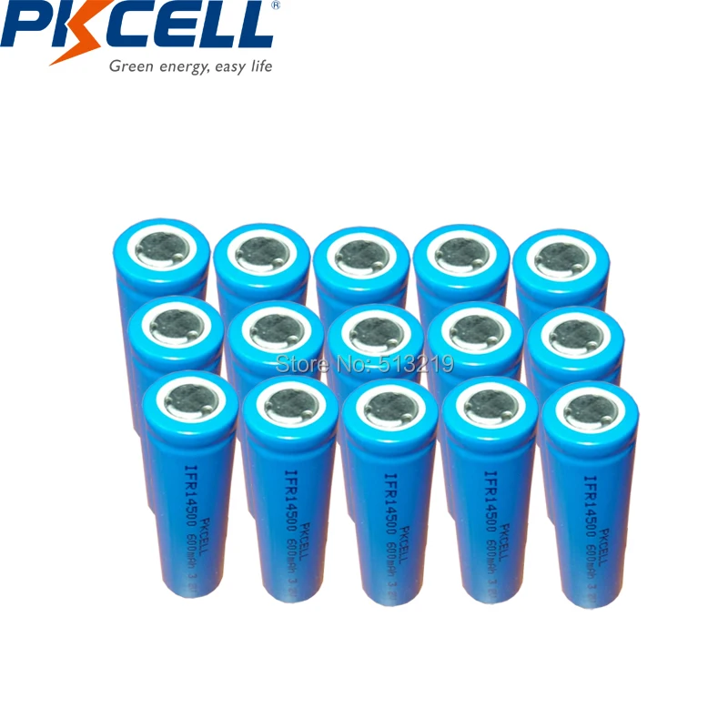 

15pcs PKCELL Lifepo4 3.2V AA 14500 Rechargeable Lithium ion Battery 600MAH IFR14500 Cell for Camera Solar Led Light