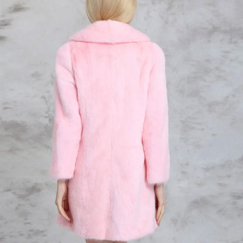 Новинка 2018 Корейская зимняя женская шуба из искусственного меха розовые длинные
