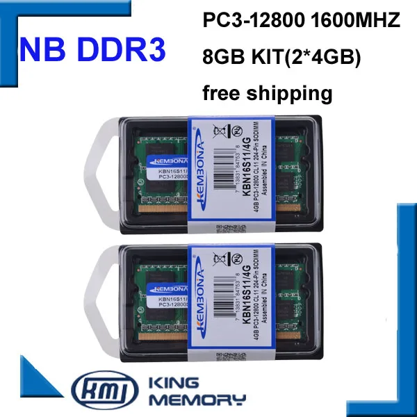 kembona laptop ddr3 1600mhz 8gb kit of 2x4gb ddr3 pc3 12800s 1 5v so dimm 204pins memory module ram memoria for laptop free global shipping