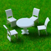1100 diorama abs model round dining table four chairs scene set diy model making miniature furniture decoration collection