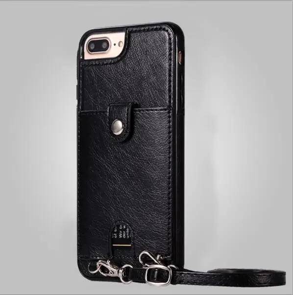 black wallet Для iphone XS MAX XR X 7 8 plus чехол Роскошный pu кожаный бумажник карта с плечевым ремнем Чехол для телефона s для iphone 6 6S plus - Цвет: black wallet
