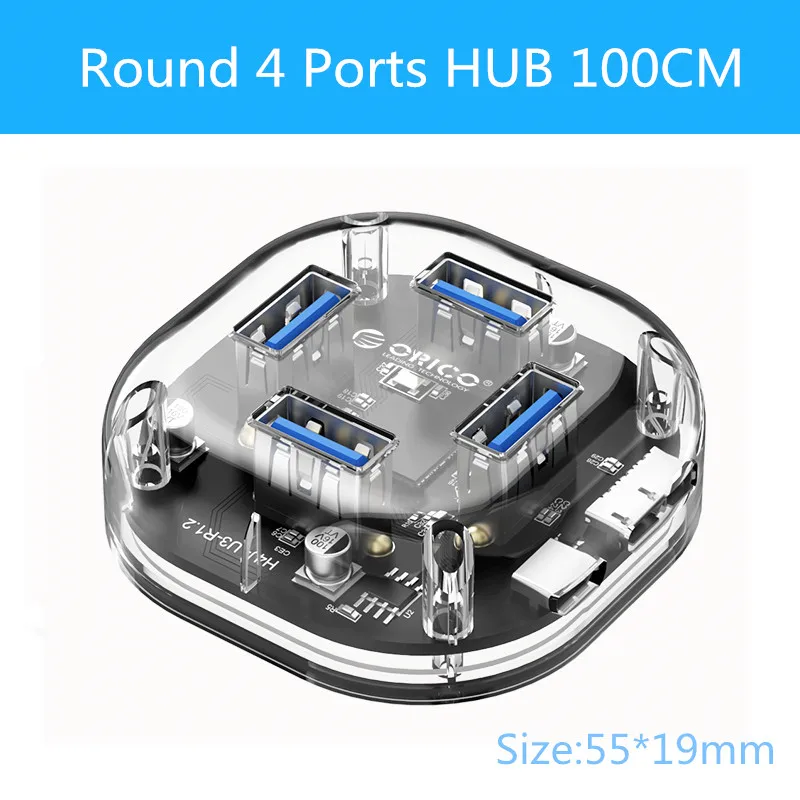 4 Port H4U-U3 ORICO прозрачный 4 7 портов USB3.0 концентратор с двойным интерфейсом питания Портативный высокоскоростной usb-разветвитель 5 Гбит/с для ноутбука MacBook - Цвет: 4 Port H4U-U3