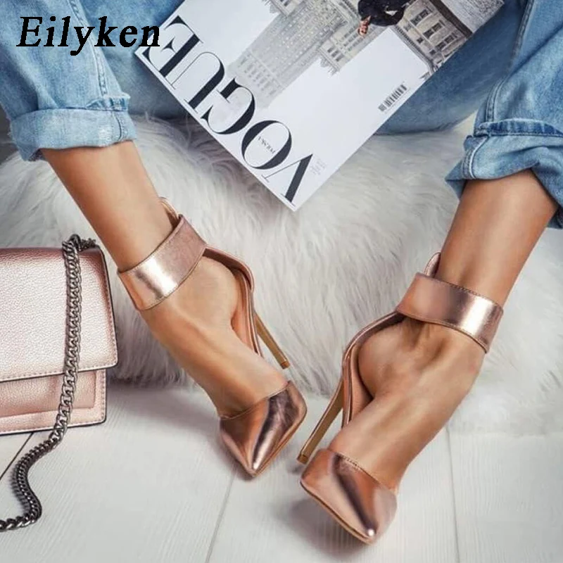 Eilyken/женские туфли-гладиаторы цвета шампанского пикантные женские туфли на высоком каблуке с острым носком на молнии Осенняя обувь на тонком каблуке; chaussure femme