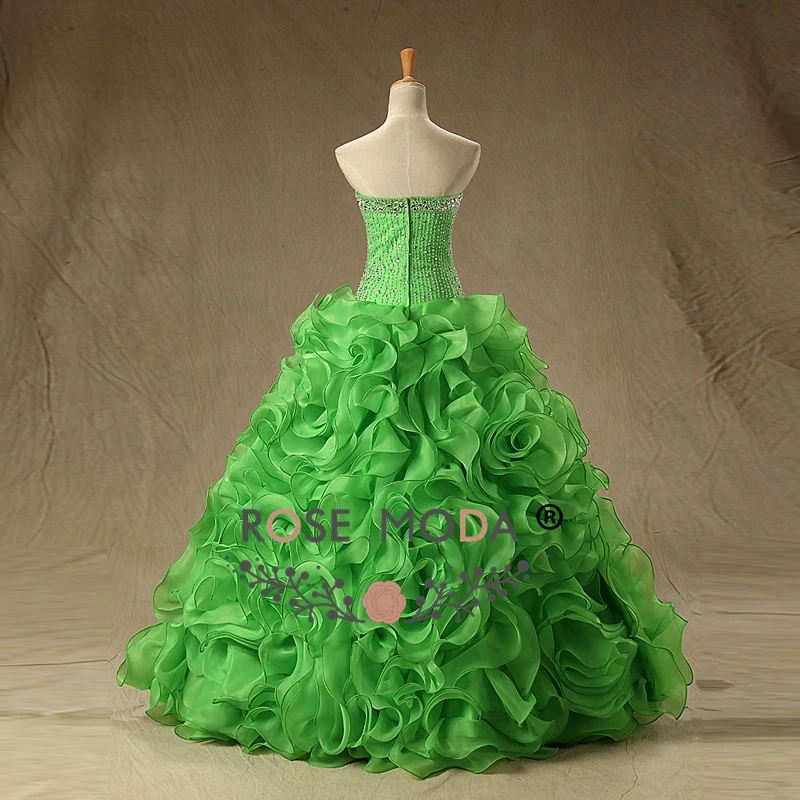 Розовое платье без бретелек зеленое Quinceanera с оборками бальная юбка кристаллами