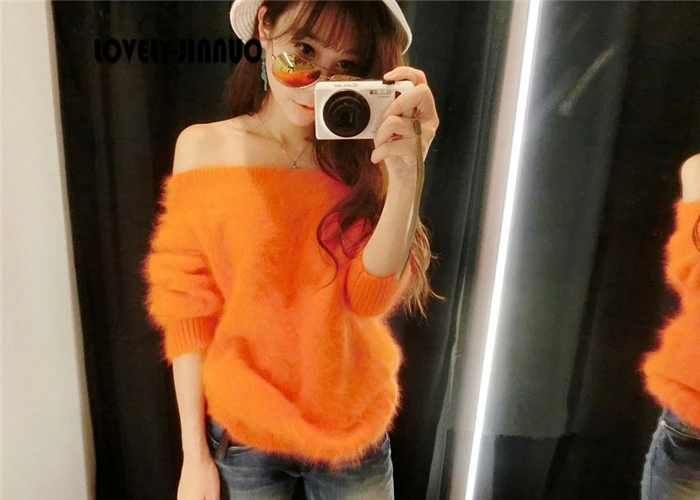 2021 new high-end customized Plush mink cashmere sweater coat shoulder Strapless female knitted bag mail JN299 | Женская одежда