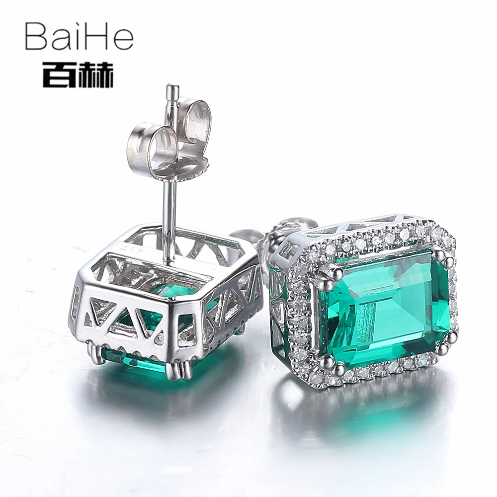 BAIHE стерлингового серебра 925 2.95ct сертифицированные, подлинные лечение Изумрудное обручение Для женщин тонкой украшение-гвоздик серьги