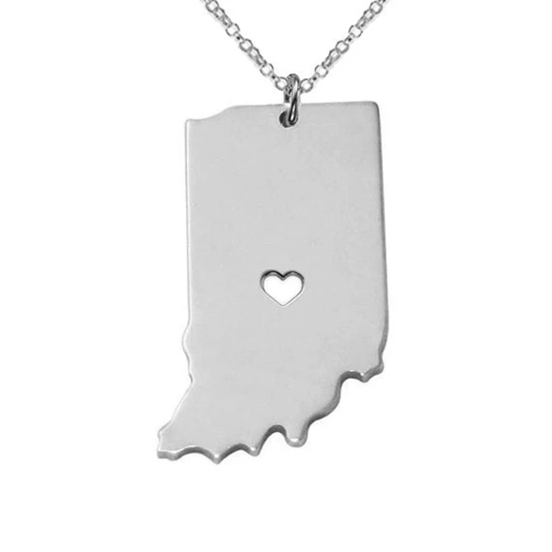 Unite States America Indiana State Map Necklaces Gold Silver Color Pendant Chain For Women Men | Украшения и аксессуары