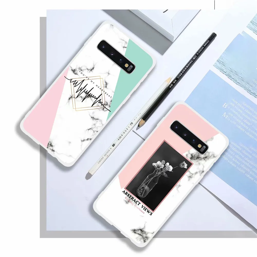 Мраморный телефонный чехол с текстом для Samsung S10 E Plus Силиконовый Модный женский