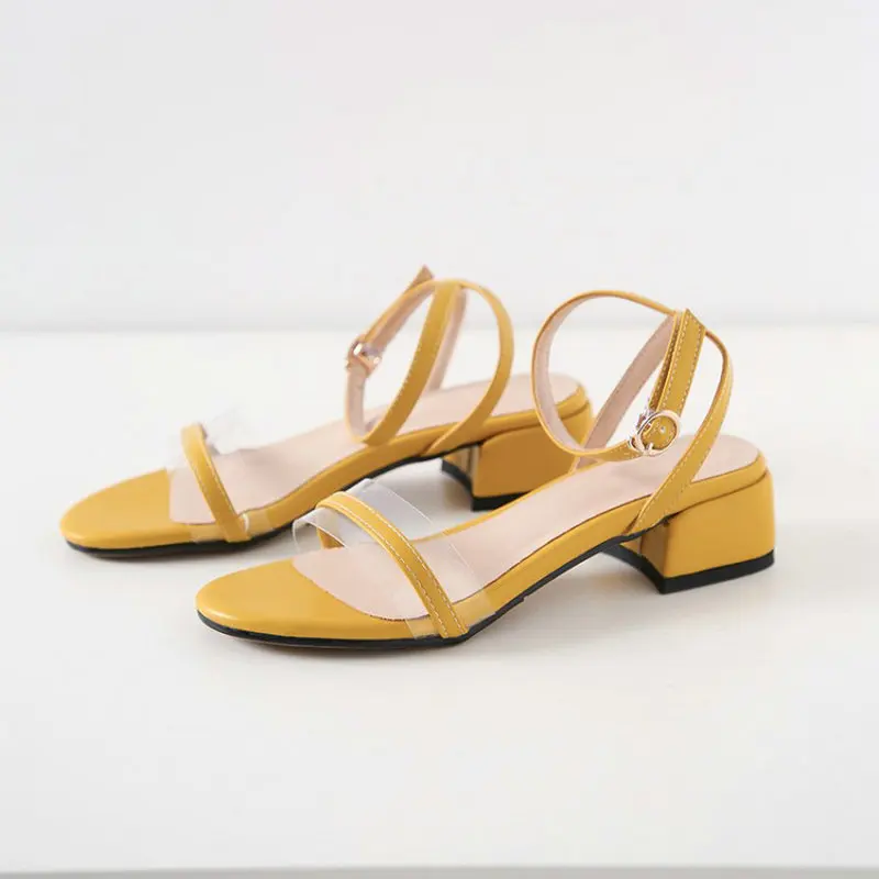 PVC transpaent 2019 Summer Sandals Open Toe Women chunky Sandal yellow offwhite Thick Heel Shoes woman gladiator sandles size 43 | Обувь