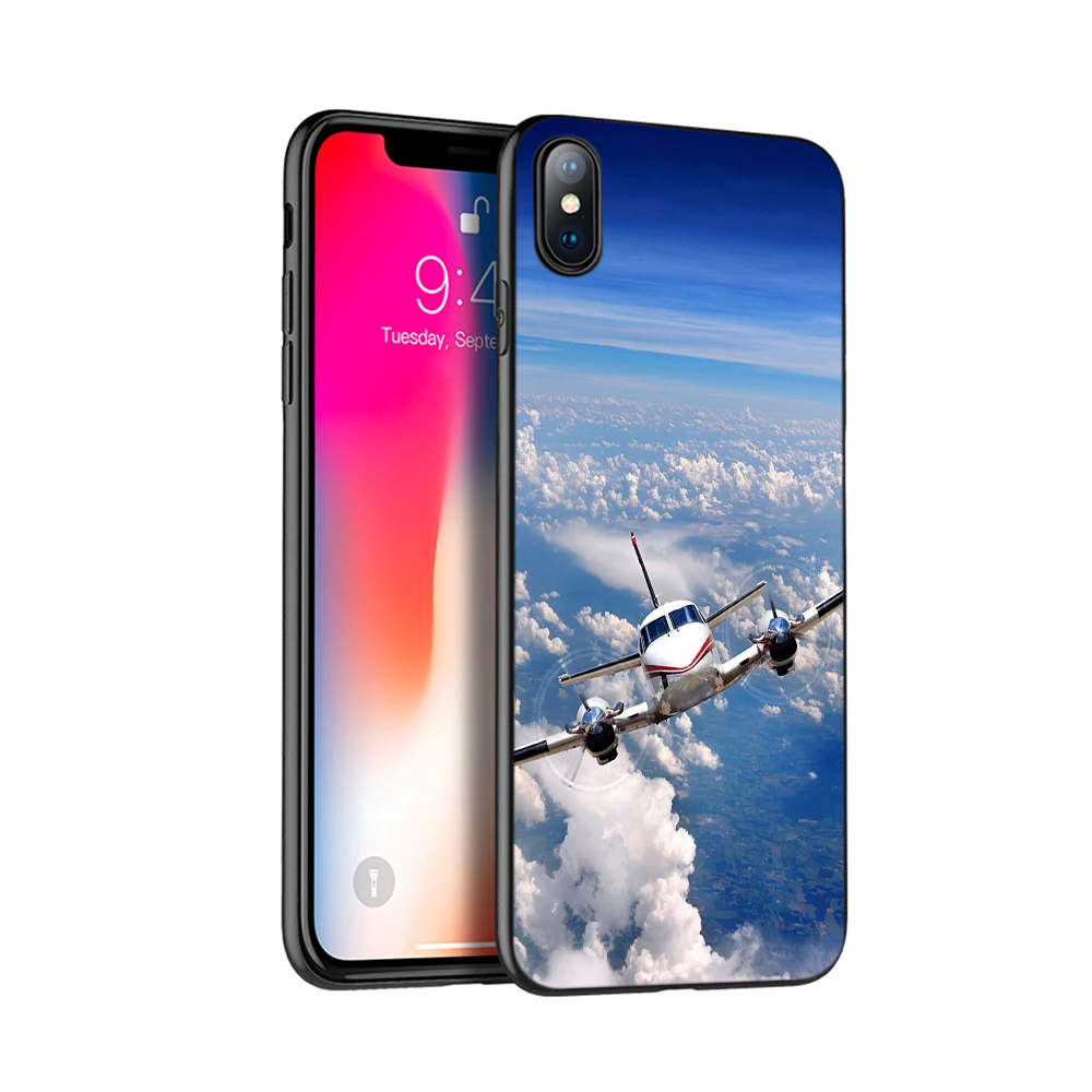 Black tpu case for iphone 5 5s SE 2020 6 6s 7 8 plus x 10 XR XS 11 pro Max silicon cover Aircraft Airplane fly travel cloud Sky | Мобильные