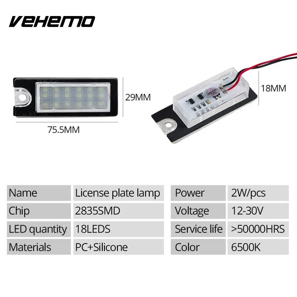 

LED License Plate Light License Plate Light Durable Number Plate Light Rear Lamp Automobile 2PCS 6500K Super Bright 18LED