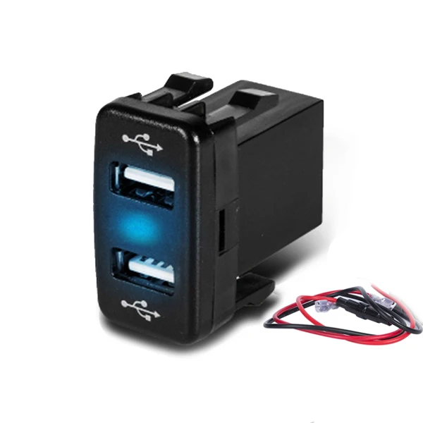 Big Blue Двойное USB Автомобильное зарядное устройство светодиодный розетка электропитания с USB разъемом порт с предохранителем проводка 12-24 в 5 В 4.2A USB более быстрое зарядное устройство для Toyota Corolla - Название цвета: Big Blue
