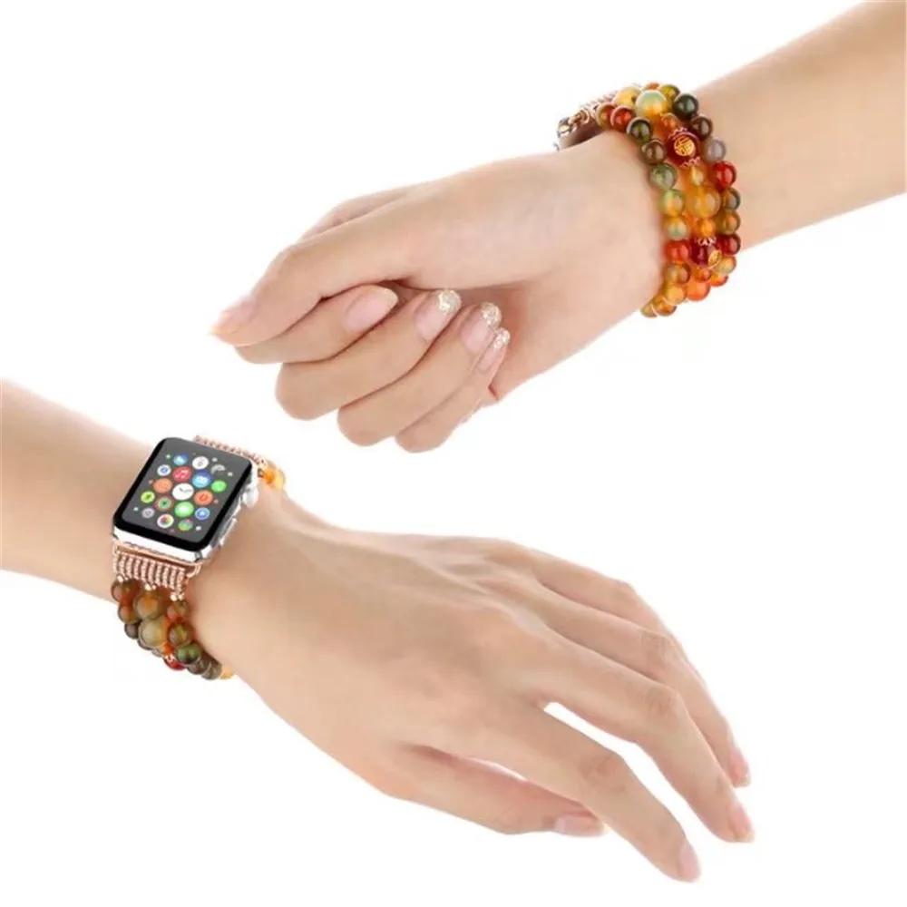 Модный браслет ручной работы из бисера и агата для Apple Watch SE Band Series ESS 6 5 4 3