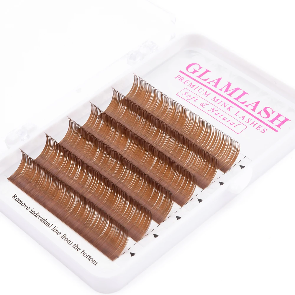 GLAMLASH Премиум натуральный коричневый темно-коричневый цвет Наращивание ресниц Индивидуальный искусственный норковый Мягкий Поддельные Накладные ресницы для макияжа cilios