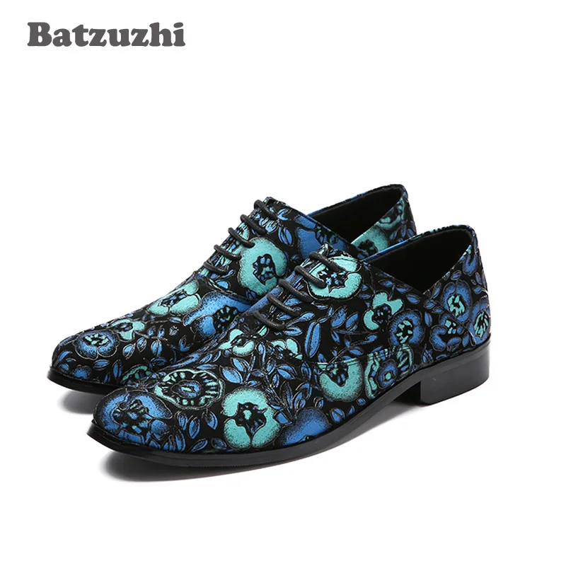 

Batzuzhi Blue Suede Men Shoes for Wedding and Party Loafers Men Dress Shoes Men's Flat Lace-up Male Casual Zapatos. EU38-46