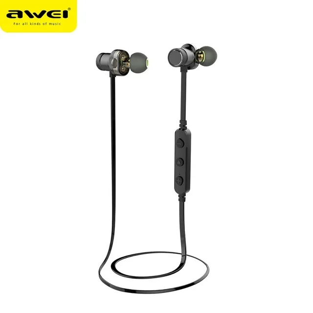 Black Наушники-вкладыши AWEI T13 двойной драйвер Беспроводной Bluetooth наушники спортивные наушники с затычки в уши для микрофона звука стерео гарнитура для iphone телефоны - Цвет: Black