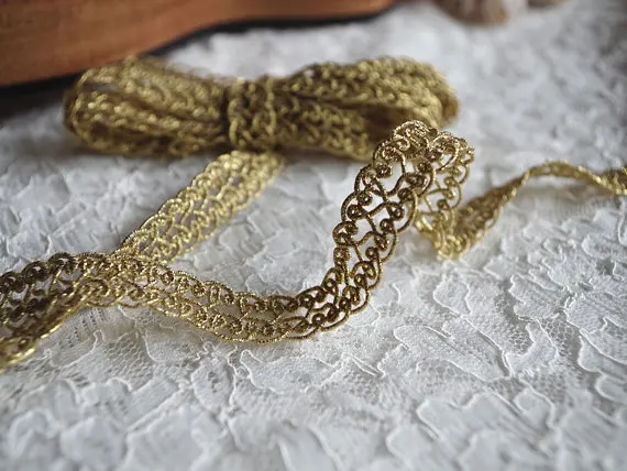 

gold lace trim, antique kawaii golden hearts Lace trimming, 1 yard