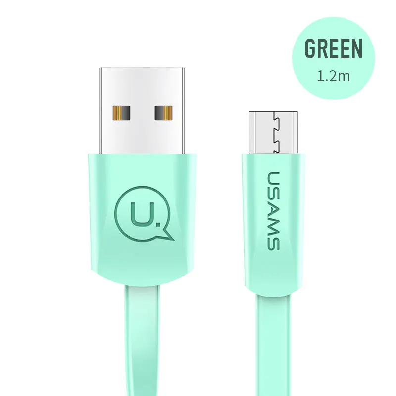 Flat Green 10 шт./партия USAMS Micro USB кабель, кабель для синхронизации данных microusb для samsung xiaomi huawei Android мобильный телефон 10 micro - Цвет: Flat Green