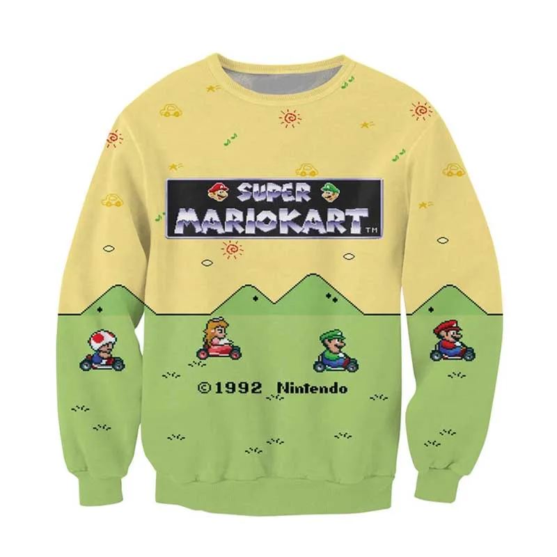 Для мужчин Толстовки Супер Марио картинг Crewneck хип-хоп толстовка Принцесса Персик