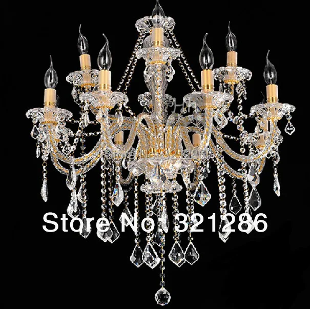 

12 Lights Gold candle k9 crystal chandelier European Candle Crystal Chandeliers Ceiling Bedroom Living Room Modern E14