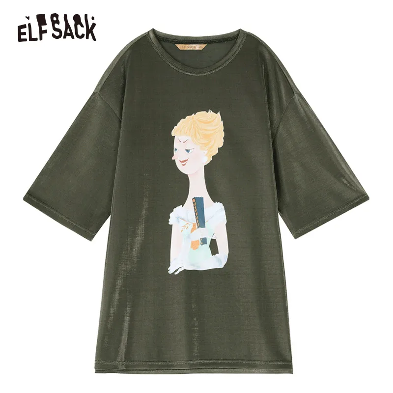 ELFSACK повседневные женские топы с мультяшным принтом винтажные свободные