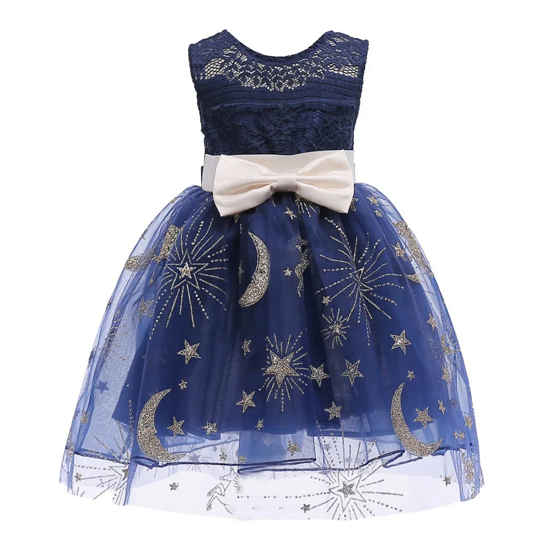 navy blue Платье для девочек летние вечерние платья принцессы с цветочным рисунком для девочек Одежда для детей свадебное платье-пачка для маленьких девочек 2, 3, 4, 5, 6, 7, 8, От 9 до 10 лет - Цвет: navy blue